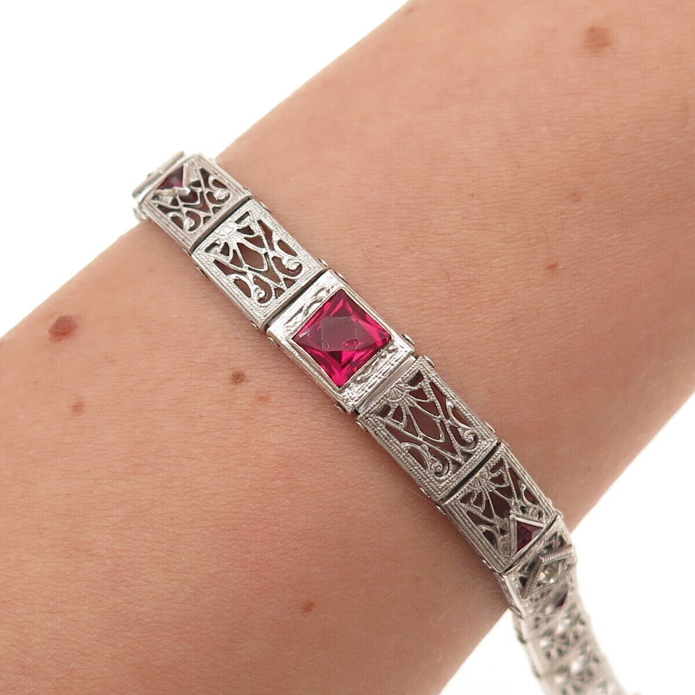 C.H. Schmitz 925 Sterling Silver Antique Art Deco Rhinestone Bracelet 6.25"